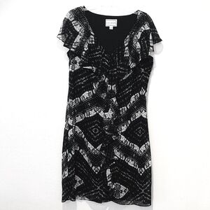 Karin Stevens Black & White Lined Ruffle Dress Women Size 12